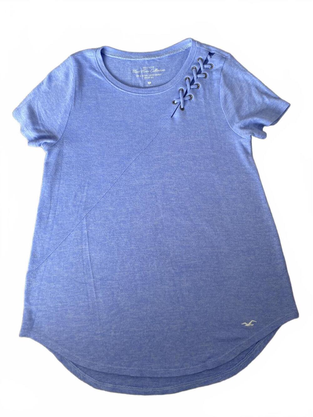 Hollister Must Have Collection Light Blue Knit Tee Unique Diagonal Lacing XS